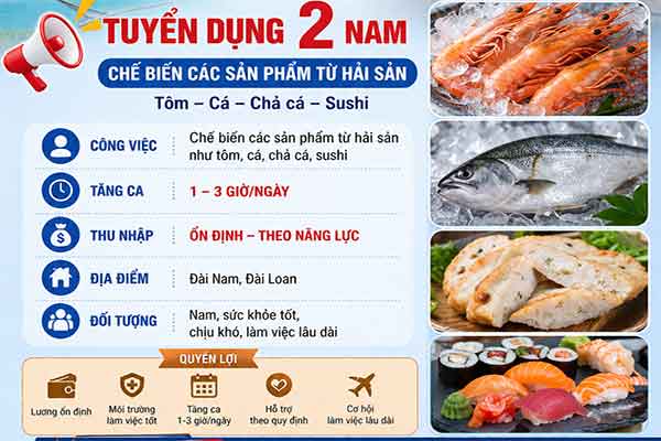 Đơn hàng Công ty Tiên Soạn cần tuyển 2 Nam chế biến thực phẩm
