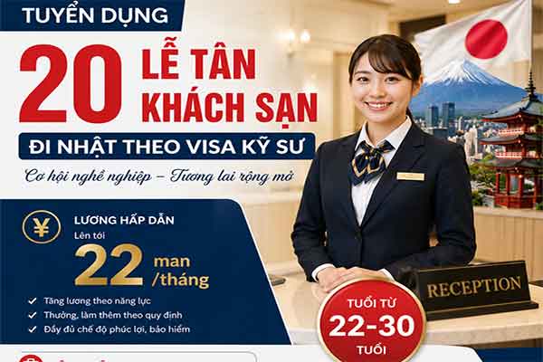 Đơn hàng tuyển 20 Lễ tân khách sạn đi Nhật