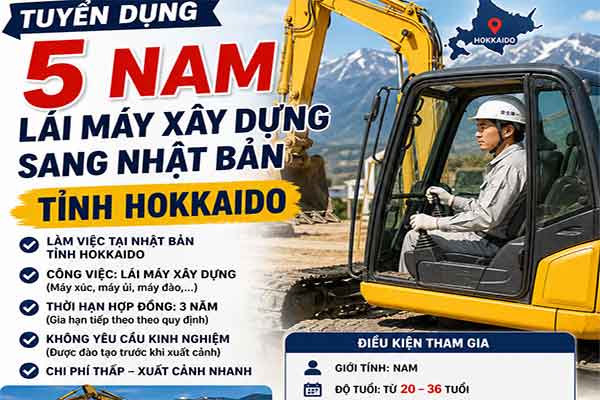 Tuyển 05 nam sang Nhật lái máy xây dựng ở tỉnh Hokkaido