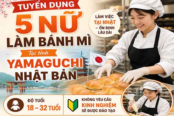 Tuyển 5 Nữ làm bánh mì ở tỉnh Yamaguchi, Nhật Bản