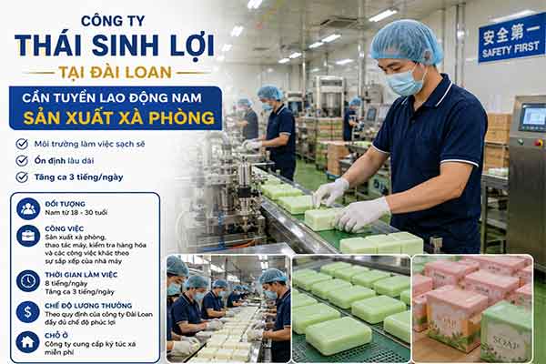 Công ty Thái Sinh Lợi tại Đài Loan cần tuyển lao động sản xuất xà phòng