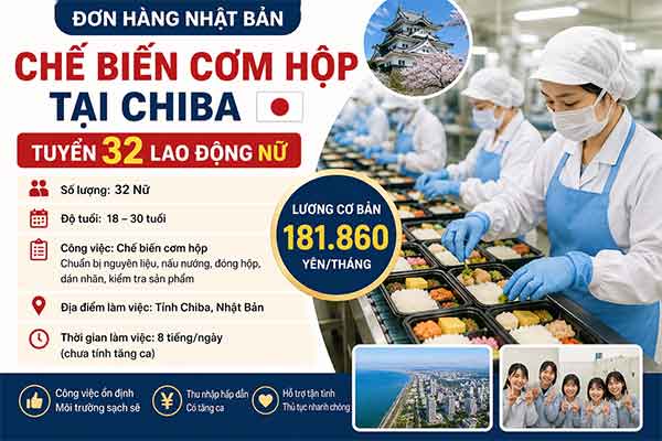 Đơn hàng chế biến cơm hộp tại Chiba tuyển 32 lao động nữ