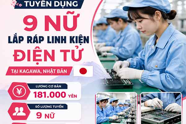 Tuyển 09 Nữ lắp ráp linh kiện điện tử tại Kagawa