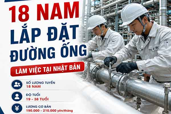Tuyển 18 Nam đi XKLĐ Nhật lắp đặt đường ống